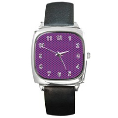 Polka Dot Purple Blue Square Metal Watch by Mariart