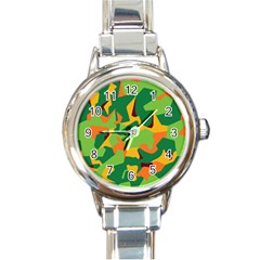 Initial Camouflage Green Orange Yellow Round Italian Charm Watch by Mariart