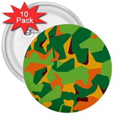 Initial Camouflage Green Orange Yellow 3  Buttons (10 Pack)  by Mariart