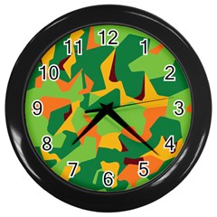 Initial Camouflage Green Orange Yellow Wall Clocks (black) by Mariart