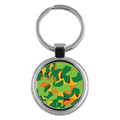 Initial Camouflage Green Orange Yellow Key Chains (round) 