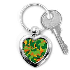 Initial Camouflage Green Orange Yellow Key Chains (heart) 