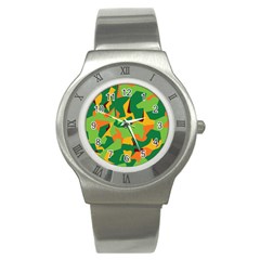 Initial Camouflage Green Orange Yellow Stainless Steel Watch by Mariart