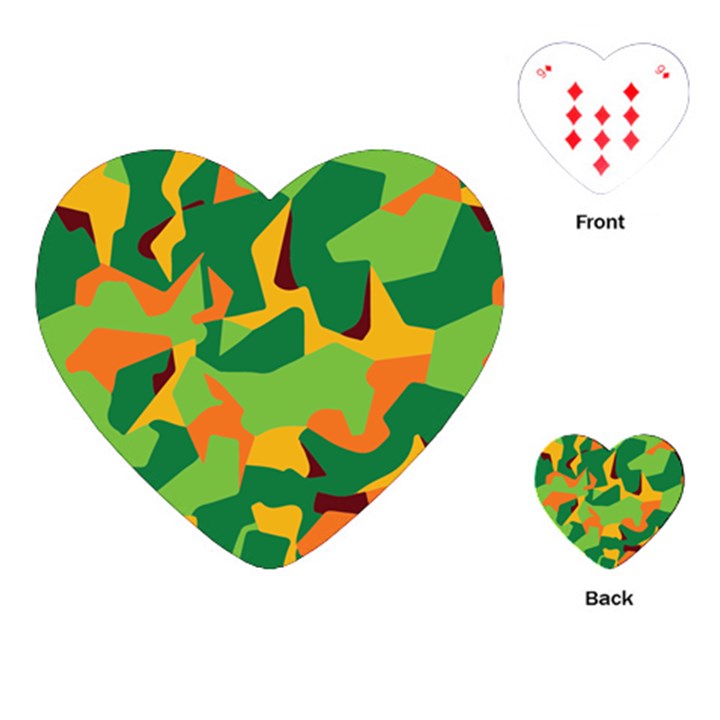 Initial Camouflage Green Orange Yellow Playing Cards (Heart) 