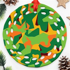 Initial Camouflage Green Orange Yellow Round Filigree Ornament (two Sides) by Mariart