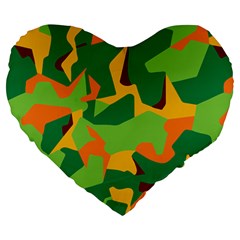 Initial Camouflage Green Orange Yellow Large 19  Premium Heart Shape Cushions by Mariart