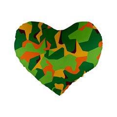 Initial Camouflage Green Orange Yellow Standard 16  Premium Flano Heart Shape Cushions by Mariart