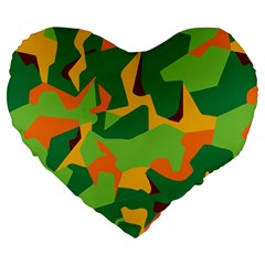 Initial Camouflage Green Orange Yellow Large 19  Premium Flano Heart Shape Cushions by Mariart