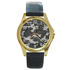 Initial Camouflage Grey Round Gold Metal Watch by Mariart