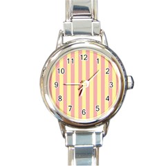 Pink Yellow Stripes Line Round Italian Charm Watch by Mariart