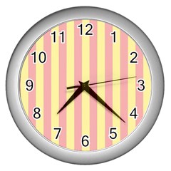 Pink Yellow Stripes Line Wall Clocks (silver) 