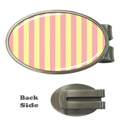 Pink Yellow Stripes Line Money Clips (oval)  by Mariart