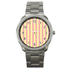 Pink Yellow Stripes Line Sport Metal Watch by Mariart