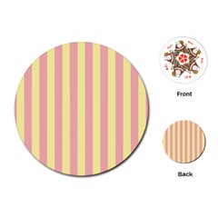 Pink Yellow Stripes Line Playing Cards (round)  by Mariart