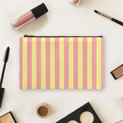 Pink Yellow Stripes Line Cosmetic Bag (medium)  by Mariart