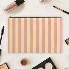 Pink Yellow Stripes Line Cosmetic Bag (large)  by Mariart