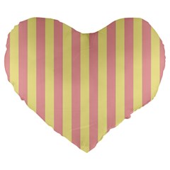 Pink Yellow Stripes Line Large 19  Premium Heart Shape Cushions