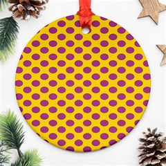 Polka Dot Purple Yellow Ornament (round) by Mariart