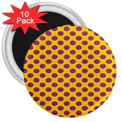 Polka Dot Purple Yellow 3  Magnets (10 Pack)  by Mariart