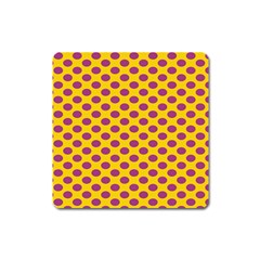 Polka Dot Purple Yellow Square Magnet by Mariart