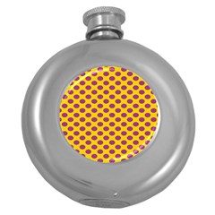 Polka Dot Purple Yellow Round Hip Flask (5 Oz) by Mariart