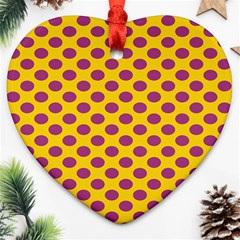 Polka Dot Purple Yellow Heart Ornament (two Sides) by Mariart