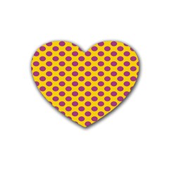 Polka Dot Purple Yellow Rubber Coaster (heart)  by Mariart