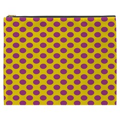 Polka Dot Purple Yellow Cosmetic Bag (xxxl)  by Mariart