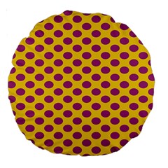 Polka Dot Purple Yellow Large 18  Premium Round Cushions by Mariart