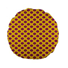 Polka Dot Purple Yellow Standard 15  Premium Flano Round Cushions by Mariart