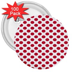 Polka Dot Red White 3  Buttons (100 Pack)  by Mariart