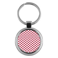 Polka Dot Red White Key Chains (round)  by Mariart