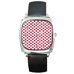 Polka Dot Red White Square Metal Watch by Mariart