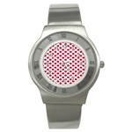 Polka Dot Red White Stainless Steel Watch Front