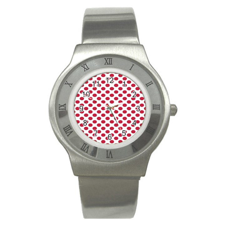 Polka Dot Red White Stainless Steel Watch