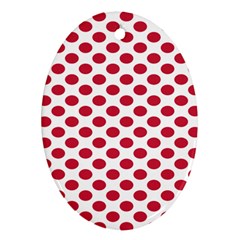 Polka Dot Red White Oval Ornament (two Sides) by Mariart