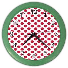 Polka Dot Red White Color Wall Clocks by Mariart