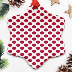 Polka Dot Red White Snowflake Ornament (two Sides) by Mariart