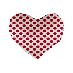 Polka Dot Red White Standard 16  Premium Heart Shape Cushions by Mariart