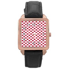 Polka Dot Red White Rose Gold Leather Watch  by Mariart