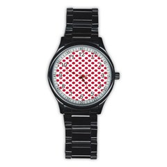 Polka Dot Red White Stainless Steel Round Watch