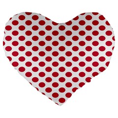 Polka Dot Red White Large 19  Premium Flano Heart Shape Cushions by Mariart