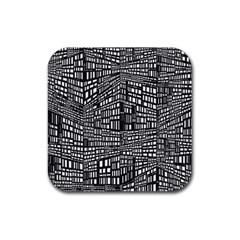 Plaid Black White Rubber Coaster (square)  by Mariart