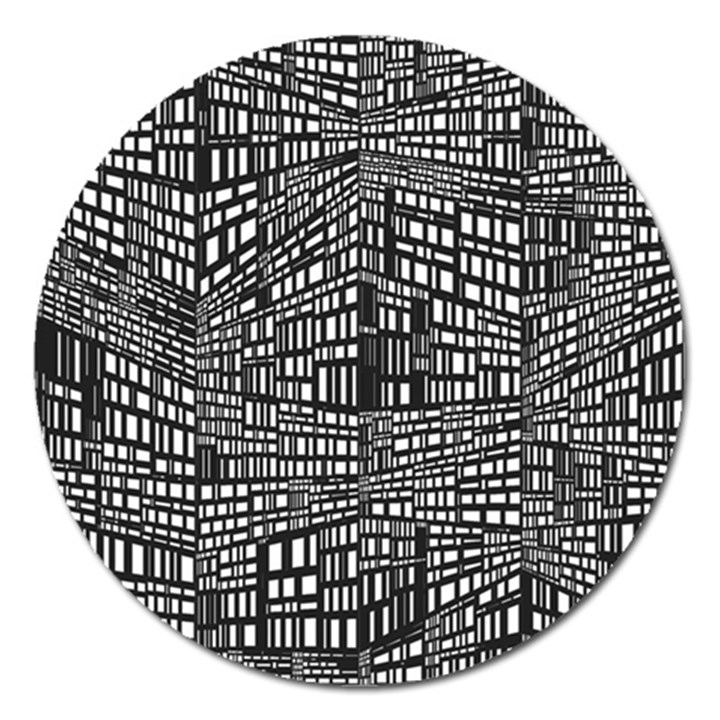 Plaid Black White Magnet 5  (Round)