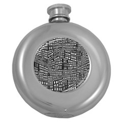 Plaid Black White Round Hip Flask (5 Oz) by Mariart