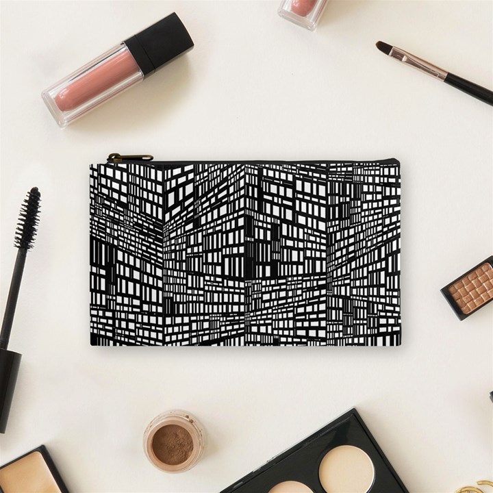 Plaid Black White Cosmetic Bag (Small) 