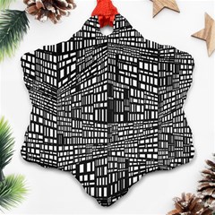 Plaid Black White Ornament (snowflake) by Mariart