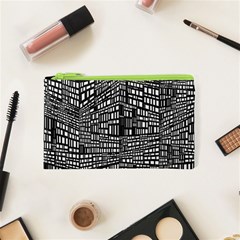 Plaid Black White Cosmetic Bag (xs) by Mariart