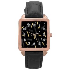 Rectangle Chalks Rose Gold Leather Watch  by Mariart