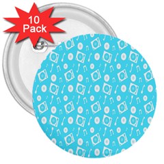 Record Blue Dj Music Note Club 3  Buttons (10 Pack) 